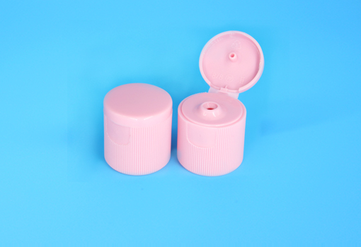 28/415 pink plastic flip top cap with ribbed