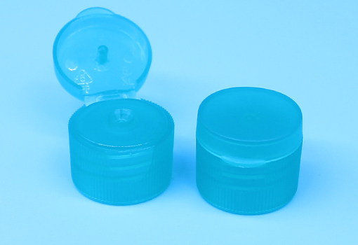 Blue plastic flip top cap with ribbed 20mm