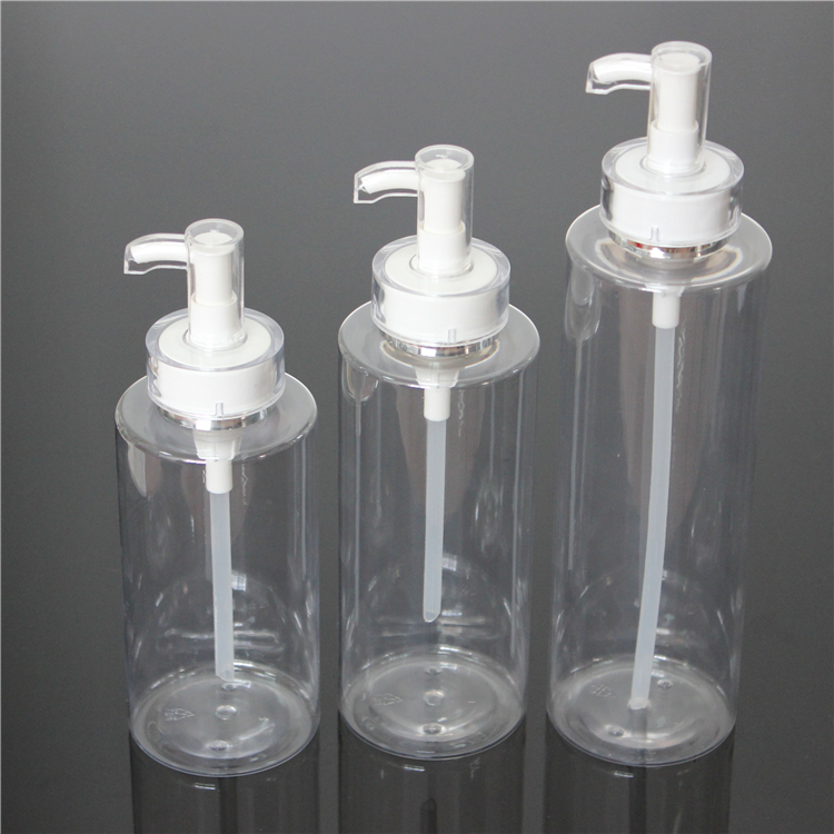 Round solid clear pet plastic lotion pump packaging bottle