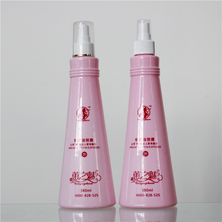 Factory wholesale 380ml pink round cosmetic bottles packing